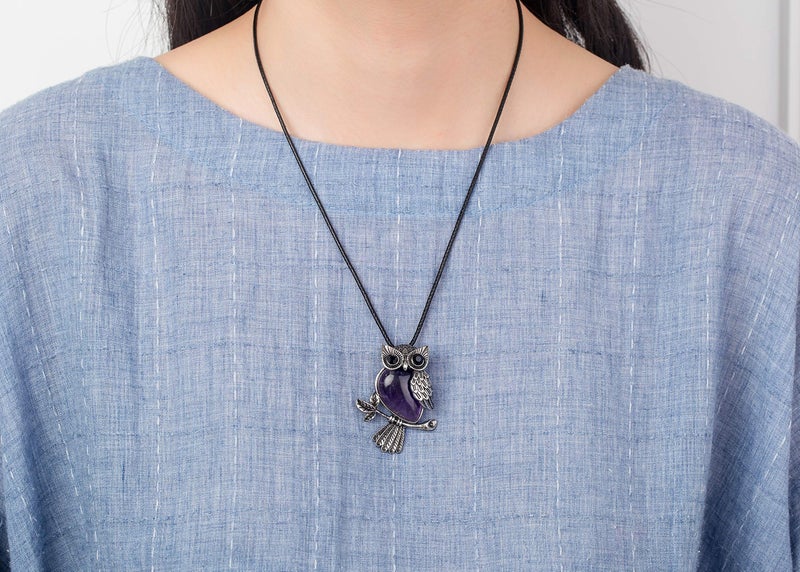 Softones Owl Healing Crystals Necklace & Bracelet Set - Reiki Spiritual Energy Gemstone Gifts for Women with Gift Box - Image 3